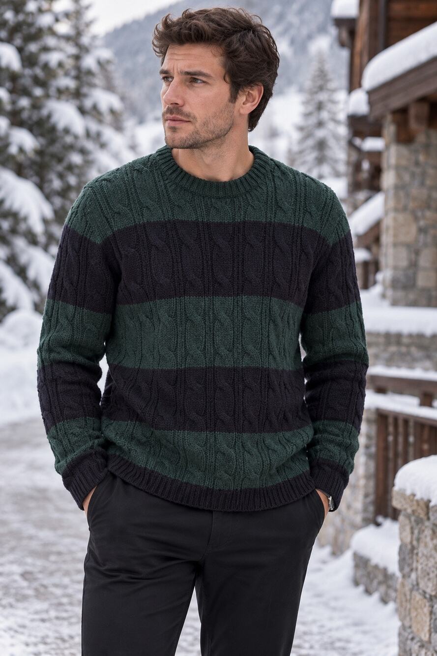 Piombo | Chunky Striped Cable-Knit Sweater